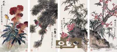 乔木 1997-1998年作 花鸟 四屏 89×48cm×4